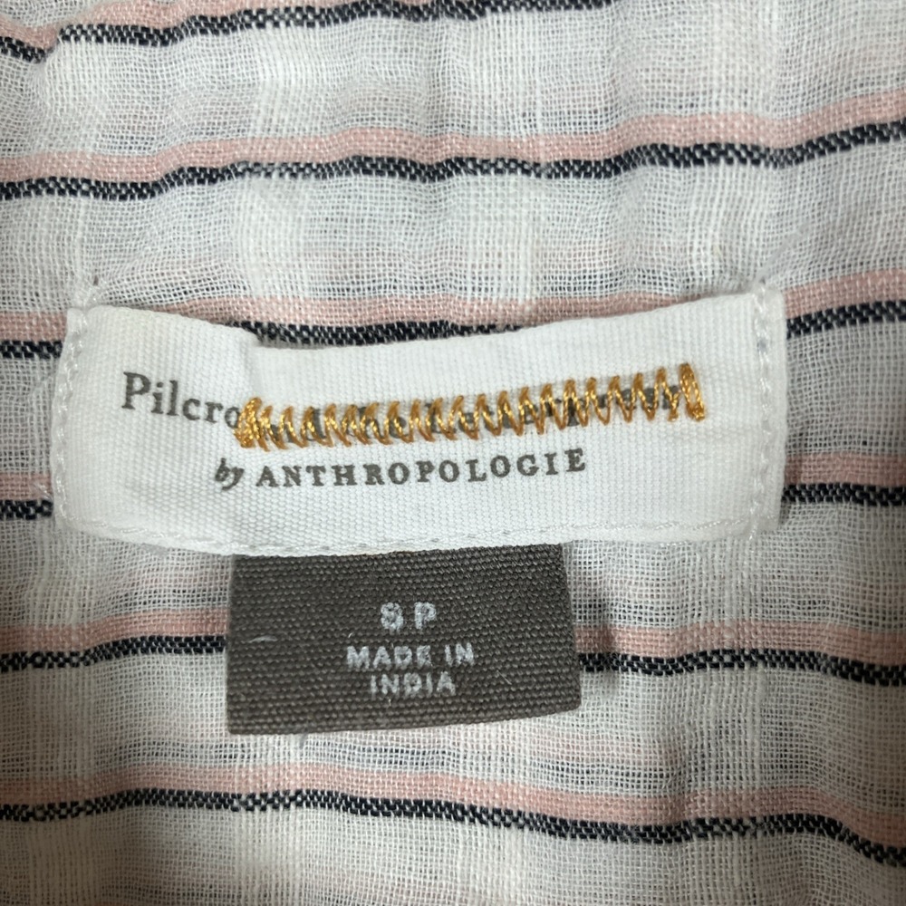 Pilcro Anthropologie Embroidered Short Sleeve Henley Shirt Small Boho Boxy - Picture 10 of 12